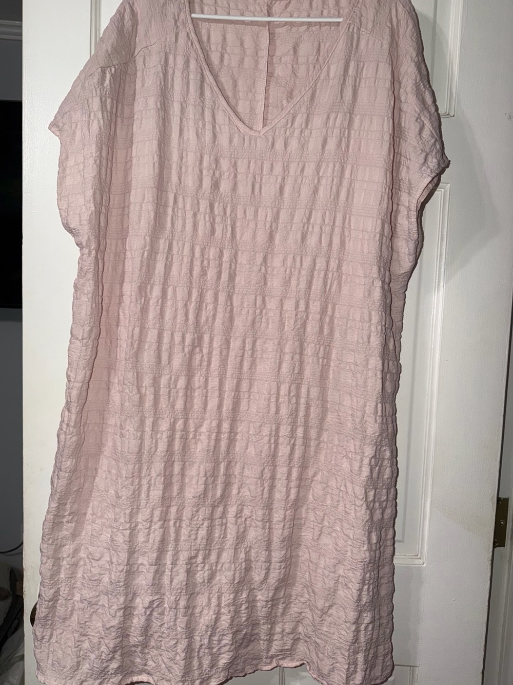 SHEIN Light Pink Textured V-Neck Midi Dress